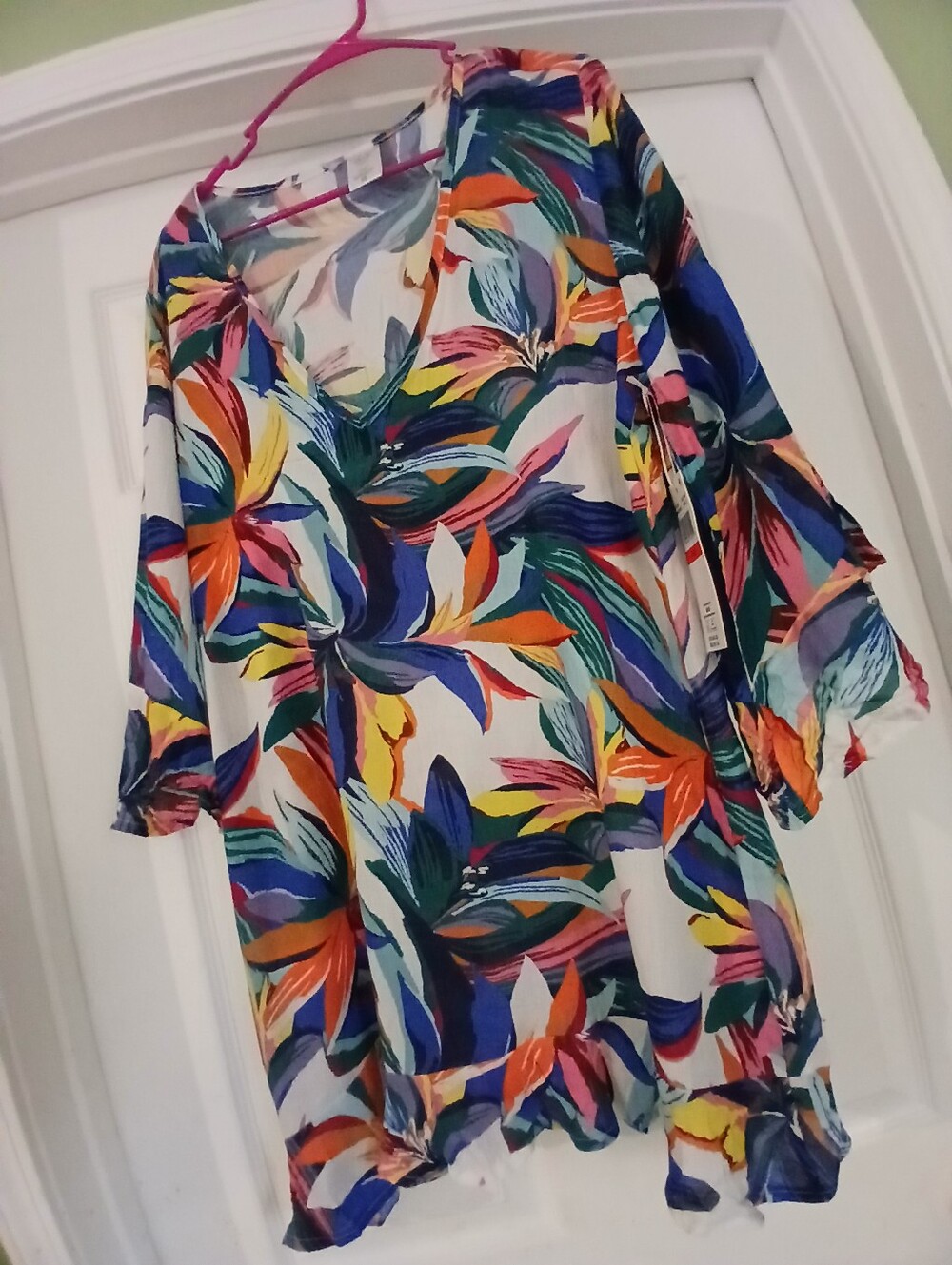 Anne Cole Multicolor Floral V-Neck Tunic — Orange, Blue, Pink, Green, Yellow